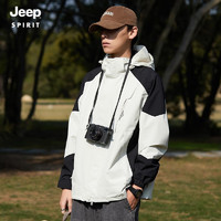 JEEP SPIRIT 吉普 冲锋夹克男女情侣款春季户外防风外套1818D 男款白色 3XL