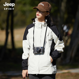 吉普（JEEP）冲锋外套春季情侣款百搭休闲外套户外防风保暖登山服 女白色2XL