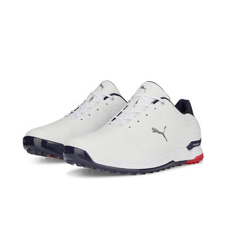 彪马（PUMA）高尔夫球鞋男23新品时尚舒适缓震GOLF运动男鞋 白-海军蓝-红色 43码