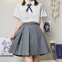 仲春二四 清仓）仲春二四 纯色百褶裙 百搭学院风基础款学生半身裙短裙
