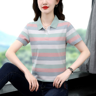 可晴尔短袖T恤女2023夏季新款时尚宽松妈妈装翻领polo衫运动上衣 红 女2XL(建议110-120斤)