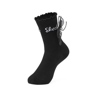 Skechers斯凯奇袜子2023夏季蕾丝蝴蝶结中筒袜百搭时尚袜一双装 L322U141-0018 碳黑 S(22-24cm)