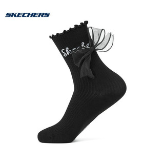Skechers斯凯奇袜子2023夏季蕾丝蝴蝶结中筒袜百搭时尚袜一双装 L322U141-0018 碳黑 S(22-24cm)