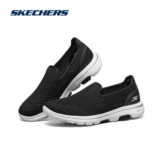 斯凯奇（Skechers）女鞋秋冬网面透气一脚蹬防滑健步鞋 124163 黑色/白色/BKW 35