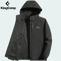 KingCamp冲锋衣男女春秋季薄款运动夹克户外防风防泼水登山服情侣连帽外套 黑色(男款) M