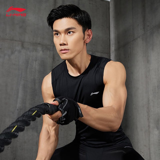 LI-NING 李宁 紧身背心男2023新款健身系列反光弹力运动上衣AUDT495 黑色-1 XL