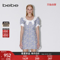 bebe2023夏季新品女短款印花花边短袖连衣裙250015