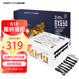 游戏悍将 麒麟GX650 金牌全模组 白色 额定650W 台式机电脑电源（80PLUS/固态电容DC-DC/台系电容/5年质保）