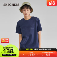 SKECHERS斯凯奇2023春季新款男子透气短袖休闲上衣百搭圆领T恤衫 海军蓝/00DU XL