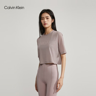 Calvin Klein 运动23春夏女士简约字母提花网格宽松跑步健身短袖T恤4WS3K112 630-枯玫瑰色 XS