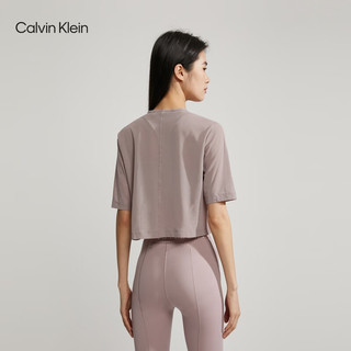 Calvin Klein 运动23春夏女士简约字母提花网格宽松跑步健身短袖T恤4WS3K112 630-枯玫瑰色 XS