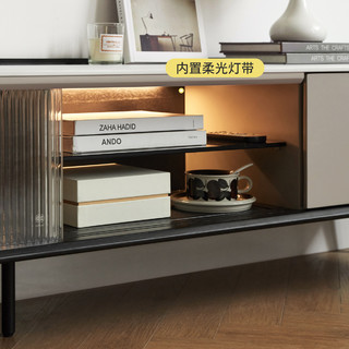 维莎实木岩板电视柜现代简约橡木轻奢地柜小户型意式极简储物柜