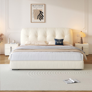 帕沙曼奶油风床现代简约小户型主卧双人大床网红软包猫抓布艺床