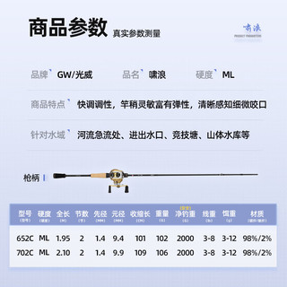 GW 光威 鱼竿路亚竿2.1米ML调啸浪右手水滴轮路亚杆套装鲈鱼翘嘴竿路亚