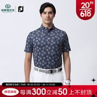 Footjoy夏季新款高尔夫服装男士休闲弹力舒适golf短袖T恤速干POLO衫 深蓝印花80447 S