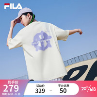 斐乐（FILA）官方短袖T恤情侣款2023夏季时尚宽松男女装圆领印花中性运动上衣 芝士白-IV 170/92A/M