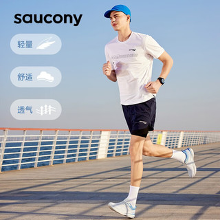 Saucony索康尼HUMMING3男跑步鞋减震情侣夏季新品轻便透气男女运动鞋子 白兰 38.5