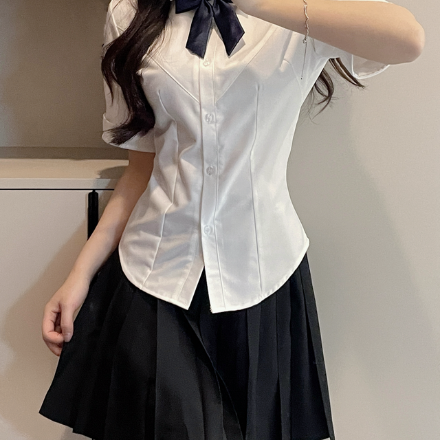 刺篇 JK制服套装美式学院风纯欲辣妹收腰衬衫设计感小众白衬衣