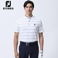 Footjoy新款高尔夫服装男士FJ春夏新款男装短袖T恤golf舒适运动POLO领衫 白蓝条纹80454 M