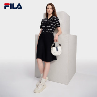 斐乐（FILA）官方女子编织连衣裙2023夏新款时尚优雅休闲翻领连身裙 传奇蓝-NV 170/88A/L