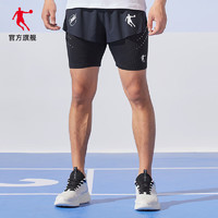 乔丹QIAODAN飞影运动短裤男2023年夏季男士透气跑步针织紧身五分裤 黑色 4XL