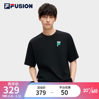 斐乐（FILA） FUSION短袖T恤情侣款时尚宽松运动休闲男女装中性上衣 深黑-BK 165/88A/S