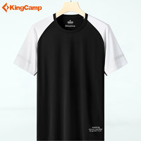KingCamp速干T恤男圆领夏季轻薄透气短袖青年拼色落肩袖冰丝弹力运动t恤 黑色 XL