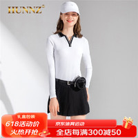 HUNNZ品牌高尔夫服装女士套装长袖t恤运短裙春夏新款高尔夫球衣女 白色上衣 S