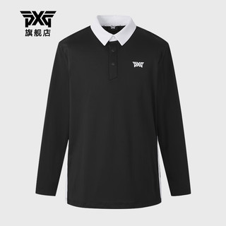 PXG高尔夫服装男士长袖 早春新款长袖翻领T恤韩版时尚golf运动golf衫 PHMPM211421 黑色 M