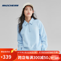 Skechers斯凯奇2023夏季女子圆领套头蓝色POLO领半拉链运动卫衣 L123W014-00M7 瀑布蓝 S