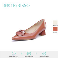 tigrisso 蹀愫 2023春新款通勤百搭珍珠扣漆皮尖头高跟单鞋女鞋TA43119-14