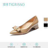 tigrisso 蹀愫 时尚蝴蝶结珍珠百搭通勤尖头粗跟单鞋 TA32536-11