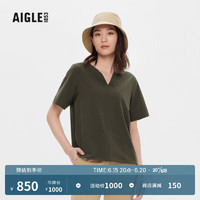 AIGLE艾高2023年夏季新品ACS23WSHI003女DFT速干吸湿排汗户外短袖衬衫 绿藻色 AK012 42(175/96A)