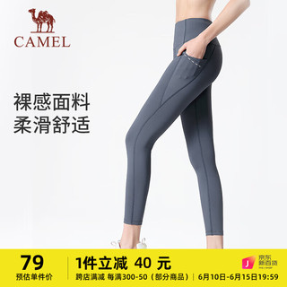 CAMEL 骆驼 瑜伽裤女高腰侧口袋跑步运动健身裤子 Y23BA0L6015 航海蓝 L