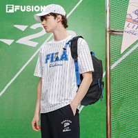 斐乐（FILA）FUSION潮牌男子短袖T恤2023夏季新款宽松条纹运动上衣 标准白-WT 160/84A/XS