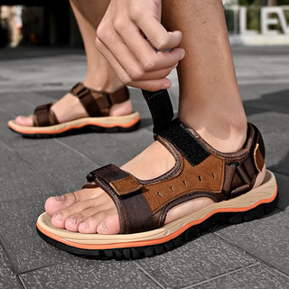 德尔加多（Delocrd）夏季男士大码凉鞋透气轻便耐磨时尚沙滩鞋子 棕色 47