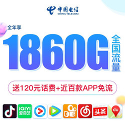 CHINA TELECOM 中国电信 19元 全年享1860G（激活送20元京东e卡）