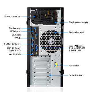 华硕（ASUS）E500 G7 酷睿I9 11900K 3D模型渲染 塔式服务器工作站台式电脑主机 至强W-1390 64G内存 1TB固态 NVIDIA RTX3050 8G *2
