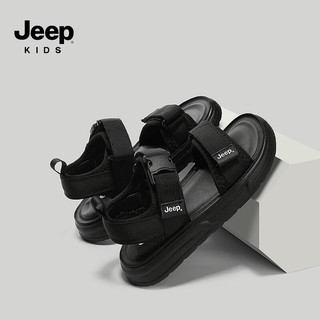 Jeep 吉普 凉鞋儿童运动夏款夏季2023新款中大童软底防滑男孩男童沙滩鞋 亮黑色 30码 鞋内长约19.2cm