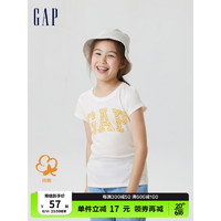 Gap女童夏季2023新款LOGO洋气纯棉短袖T恤622296儿童装印花上衣 白色 120cm(S)