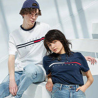 TOMMY HILFIGER 汤米 男女休闲纯色字母圆领纯棉短袖T恤情侣款 美码偏大一码