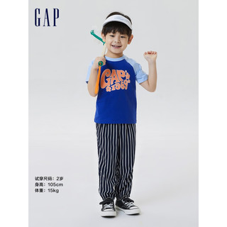 Gap男幼童夏季2023新款LOGO短袖663665宽松T恤 蓝色拼接 90cm(18-24月)