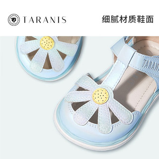 TARANIS 泰兰尼斯 夏季女童皮鞋包头防踢公主鞋宝宝软底凉鞋 蓝/彩 23码