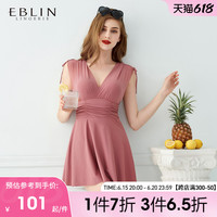 EBLIN 性感度假泳衣女聚拢有钢圈显瘦连体裙式遮肚防走光保守泳装