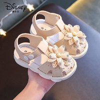 迪士尼（Disney）2023新款宝宝凉鞋1-3岁软底婴幼儿学步鞋夏季女童公主小女孩鞋子 小花朵凉鞋-米白 26码内长15.5cm(约3周半)