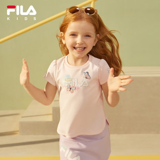 FILA斐乐童装儿童T恤2023年夏季新款女童小童短袖上衣 珍珠红-PC 130