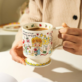 舍里 马克杯女陶瓷早餐杯家用情侣水杯特别好看的杯子牛奶咖啡杯 高脚杯B款-女孩花束 彩盒装