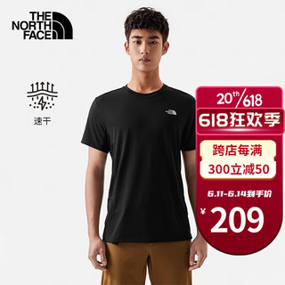 北面（The North Face）T恤男夏季新款户外运动休闲服透气拼接半袖吸湿排汗快干圆领短袖 JK3/黑色/吸汗快干 S