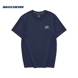 斯凯奇（Skechers）雪糕T恤Skechers情侣款T恤简约透气针织百搭体恤运动短袖T恤上衣 L223U046-00DU 蓝莓莓 XL