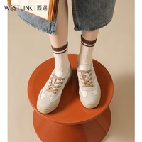 WESTLINK 西遇 复古德训鞋女2023年新款春季鞋子女板鞋小白鞋休闲鞋女阿甘鞋